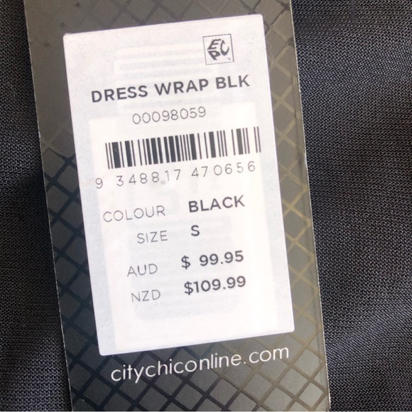 🌿 CITY CHIC 🌿 black Draped faux wrap dress size S (16) with belt BNWT RRP $99 - Picture 11 of 14